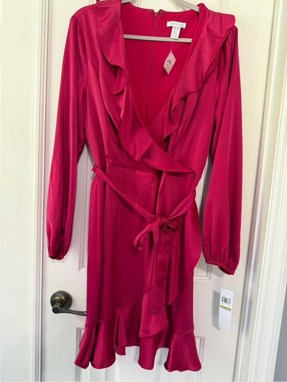 London Times Wrap Dress in Hot Pink